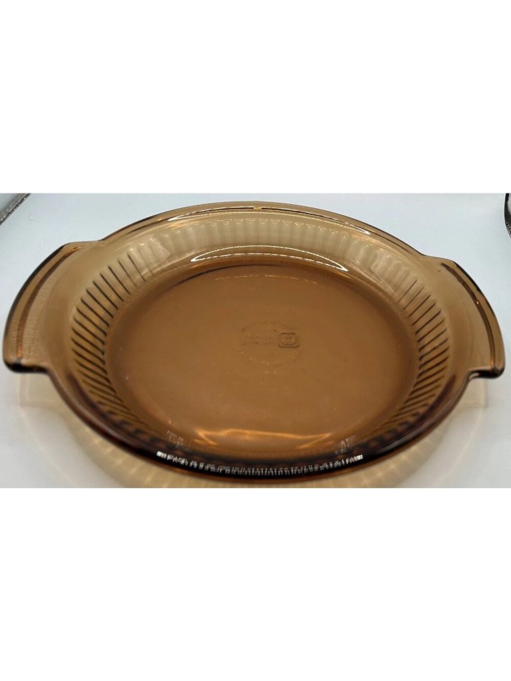 Vintage Anchor Hocking Amber Glass Pie Plate Dish #1460 Ribbed Edges 9” READ